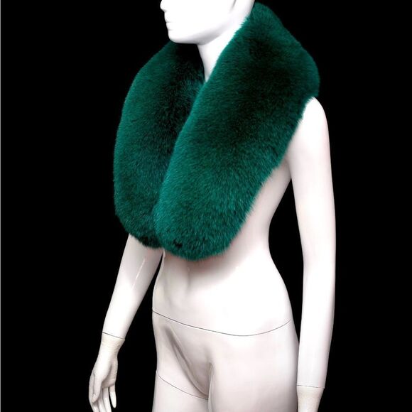 ♥️ Emerald Green Blue Fox Fur Fancy Collar Scarf Stole - Picture 5 of 9